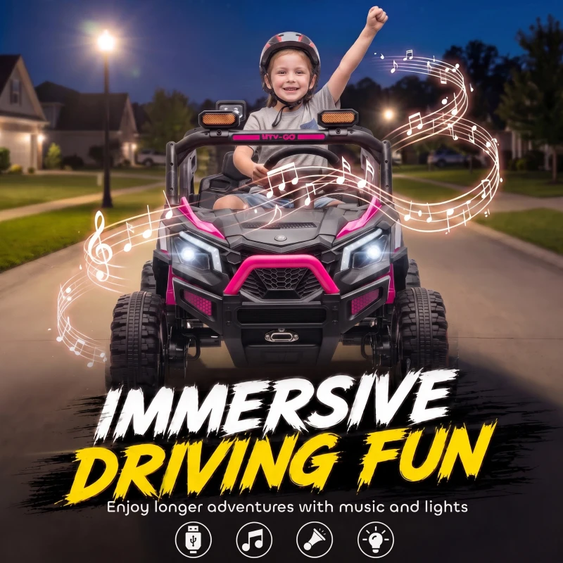AIYAPLAY Voiture Electrique Enfants UTV 24V 2 Places, 2 Moteurs 120W, Batterie Lithium, 4-6km/h, Télécommande, 3-8 Ans, Rose