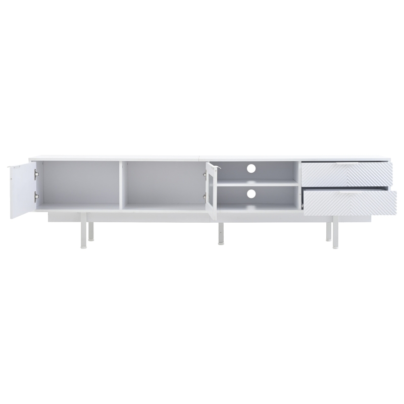 Modern Minimalist TV Cabinet with Cable Management, Sideboard with 2 Doors, 2 Drawers and 1 Open Shelf, 200L x 40W x 50.5H cm, White