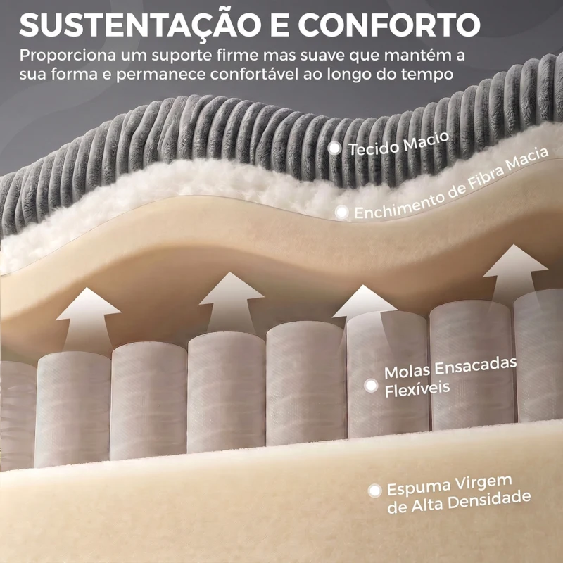 HOMCOM Sofá de 2 Lugares em Bombazina com Assento Largo e Profundo e Pés de Madeira 170x80x82 cm Cinzento-claro
