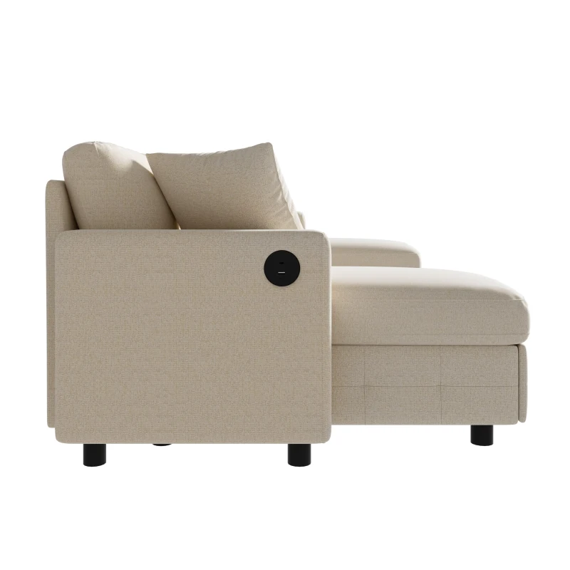 Modern Chenille U-Shaped Sectional Sofa with 2 Storage Chaise Lounges, Soft Convertible Sleeper Couch with 2 Square Cushions, 260L x 128W x 82H cm, Beige