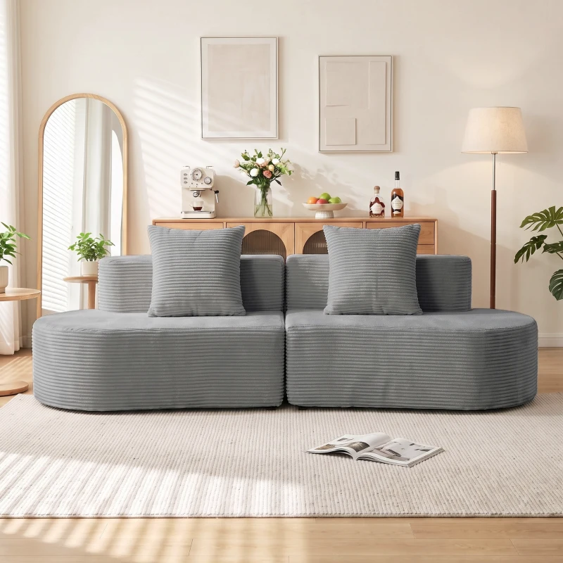 HOMCOM Modulares 3-Sitzer-Sofa, große und tiefe Sitzfläche, mit Taschenfedern, Cordvelours, Hellgrau