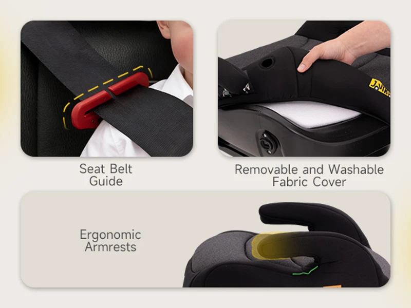 I-Size Booster Seat with ISOFIX and ECE R129, Car Seat with Washable Cover and Cup Holder for Children 125-150 cm, 40L x 42W x 17H cm, Black