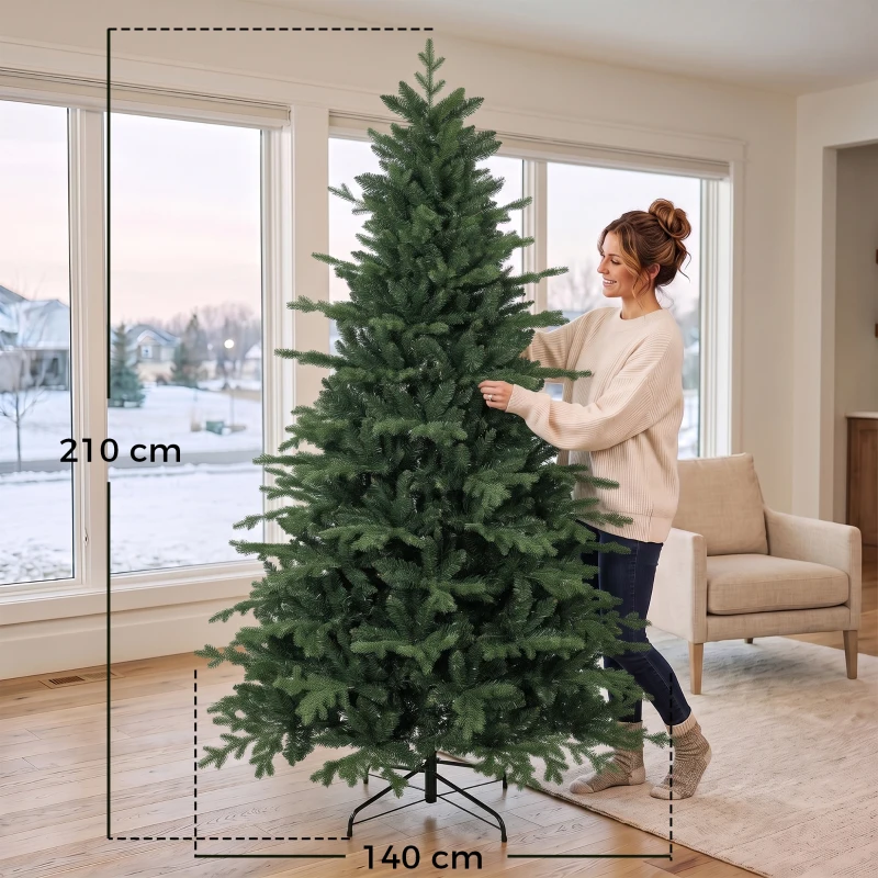 HOMCOM Árbol de Navidad Artificial 210 cm con 2080 Ramas Ignífugas Ramas Automáticas y Soporte Metálico Verde