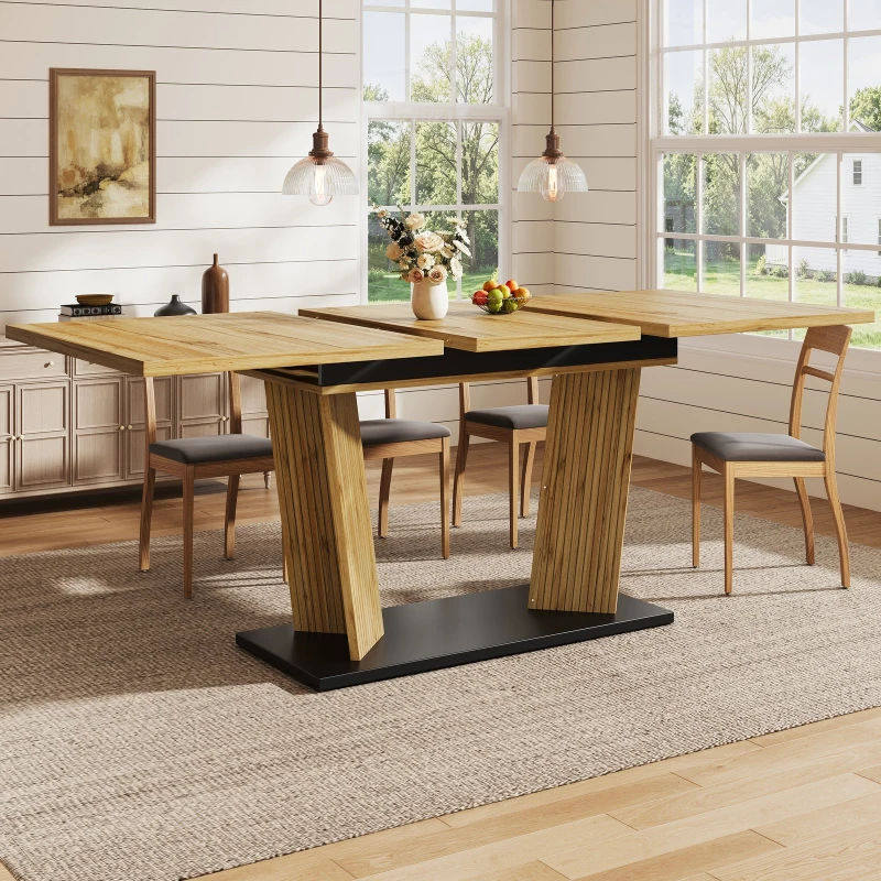 Modern Extendable Dining Table with Grooved Support Legs, Space-Saving Kitchen Table for Flats and Dining Rooms, 120L x 80W x 76H cm, Oak