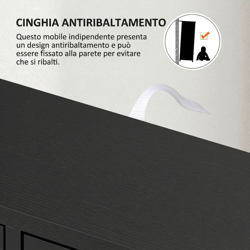 HOMCOM Mobile Bagno con 4 Cassetti, Armadietto a 2 Livelli e Maniglie Ritagliate, in Legno, 54x29x83 cm, Nero