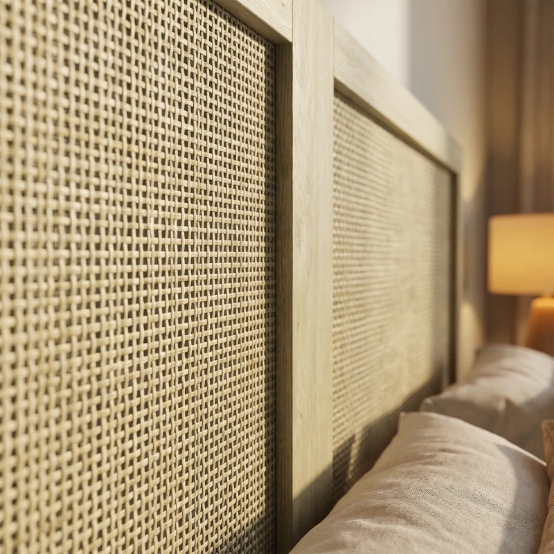 HOMCOM Tête de Lit en Bois à Effet Rotin, Design Bohème, pour Chambre à Coucher, 140 x 4 x 87 cm, Chêne
