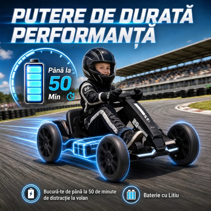 AIYAPLAY Go-Kart Electric pentru Copii 12V cu 2 Motoare, Negru