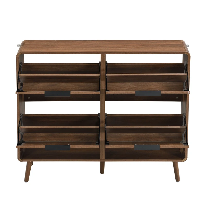 Modern Shoe Cabinet with Double-Tier Flip Doors, Space-Saving Hallway Organizer for Up to 24 Pairs, 105L x 24W x 90H cm, Walnut