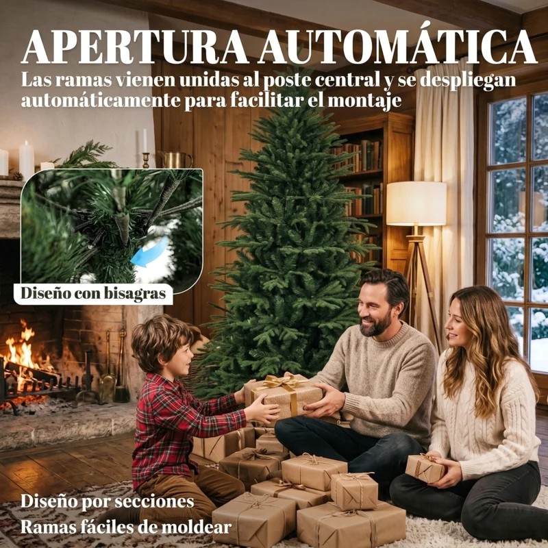 HOMCOM Árbol de Navidad Artificial 210 cm con 2080 Ramas Ignífugas Ramas Automáticas y Soporte Metálico Verde