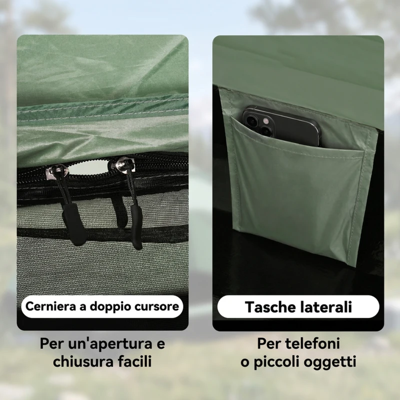 Outsunny Tenda da Campeggio a Igloo con Porta a Cerniera, Zanzariera e Finestre a Rete, 206x152x110 cm, Verde