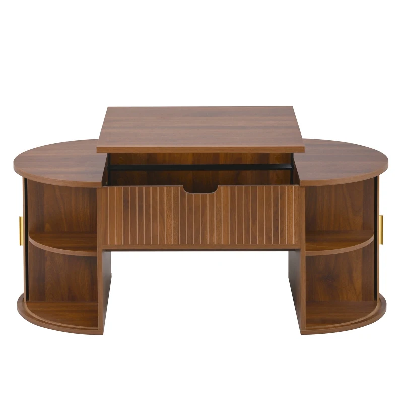 Modern Height-Adjustable Coffee Table with Lift-Top Design, Multifunctional Storage Table for Apartments and Offices, 100L x 50W x 40.5H cm, Walnut