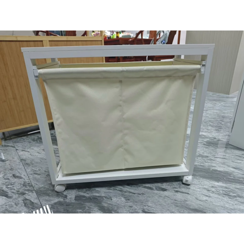 HOMCOM Panier à linge à 2 compartiments 2x20L avec roulettes, panier à linge en bambou, sac amovible, blanc
