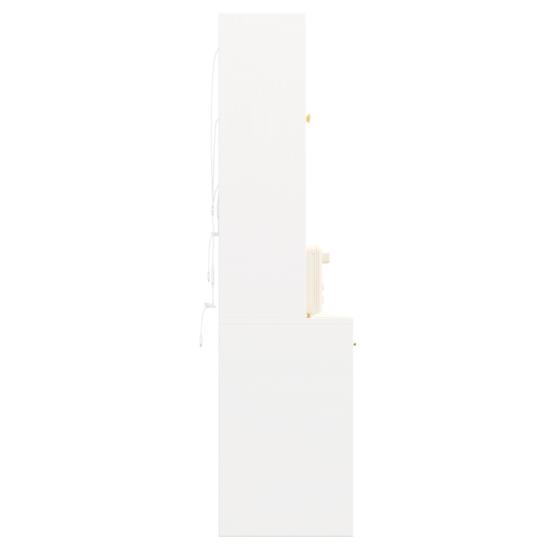 Modern Kitchen Cabinet with App-Controlled RGB LED, Storage Cabinet with Roll-Out Shelves and Glass Doors, 120L x 40W x 187H cm, White