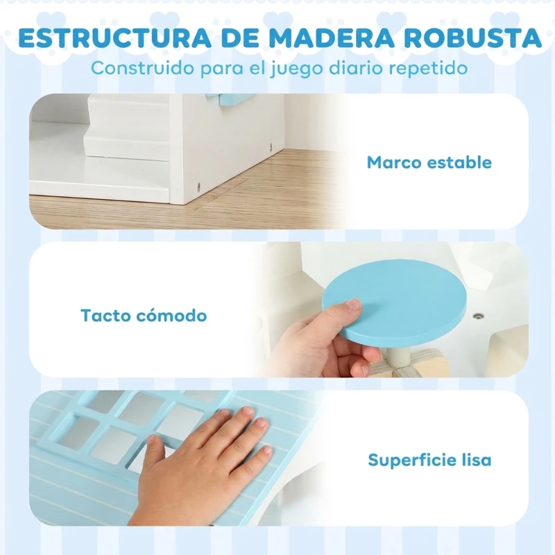 AIYAPLAY Casa de Muñecas de Madera de 3 Pisos con Ascensor y Balcón 5 Habitaciones y 13 Muebles para Niños de 3 a 6 Años Azul