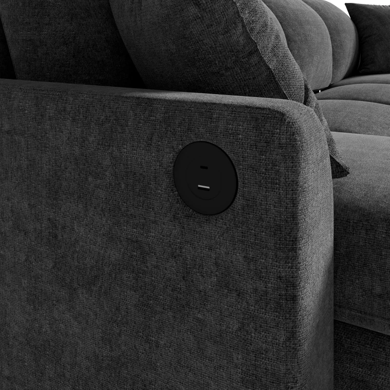 Modern Chenille L-Shaped Sectional Sofa with Storage Chaise Lounge, Soft Convertible Sleeper Couch with 2 Cushions, 200L x 130.5W x 83.5H cm, Gray
