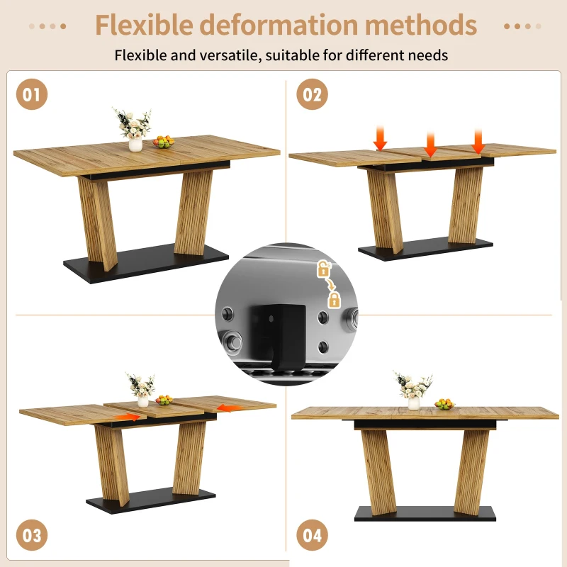 Modern Extendable Dining Table with Grooved Support Legs, Space-Saving Kitchen Table for Flats and Dining Rooms, 120L x 80W x 76H cm, Oak