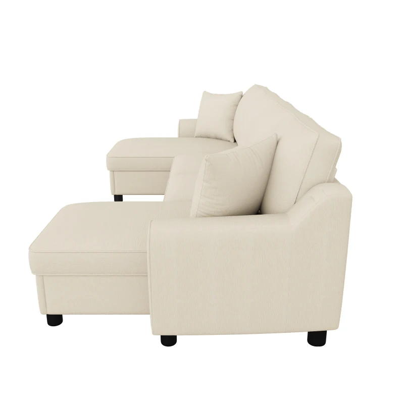 Modern Chenille U-Shaped Sectional Sofa with 2 Storage Chaise Lounges, Soft Convertible Couch with 2 Square Cushions, 272L x 131.5W x 84H cm, Beige
