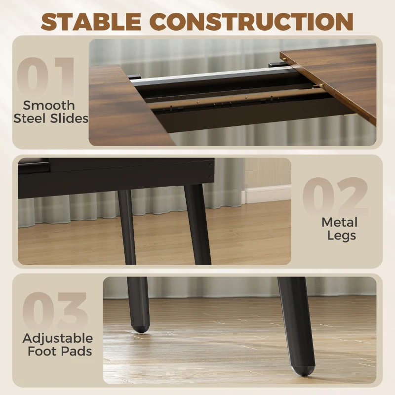 HOMCOM Table à Manger Extensible Rectangle pour 4 à 6 Personnes, Table de Cuisine 130-160 cm avec Coins Arrondis, Noyer Clair
