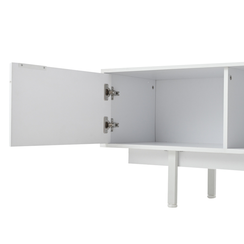 Modern Minimalist TV Cabinet with Cable Management, Sideboard with 2 Doors, 2 Drawers and 1 Open Shelf, 200L x 40W x 50.5H cm, White