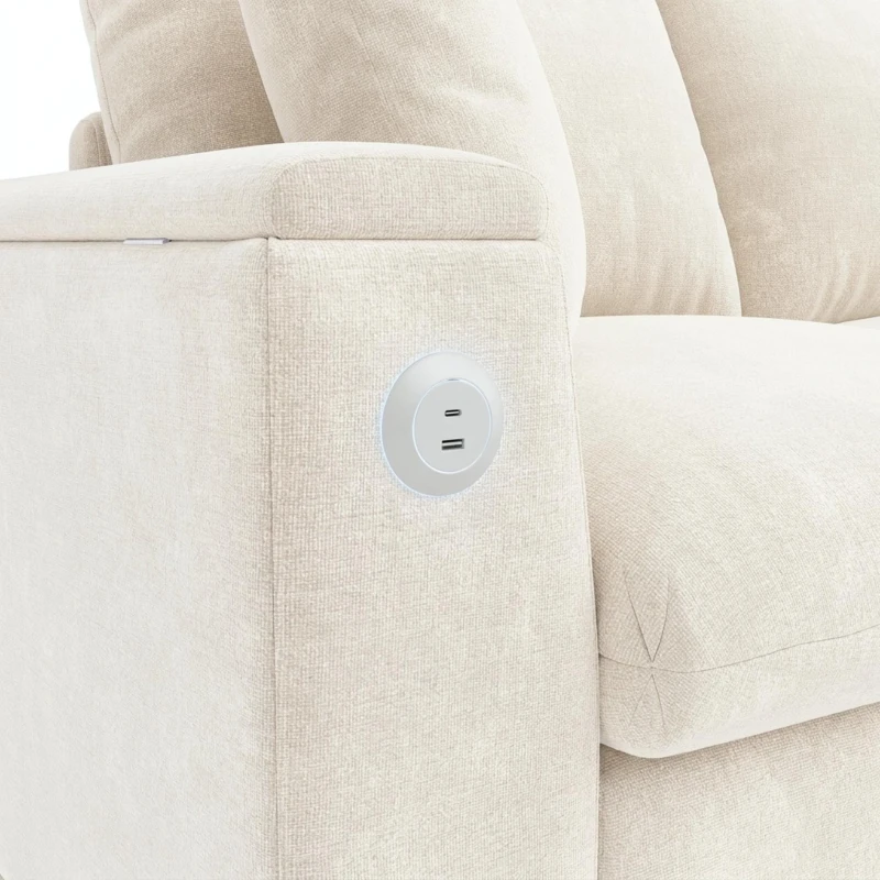L-Shaped Sofa Bed with USB/USB-C Ports and Pull-Out Sleeper, Soft Reversible Corner Couch with Hidden Chaise Storage, 200L x 137W x 85H cm, Beige