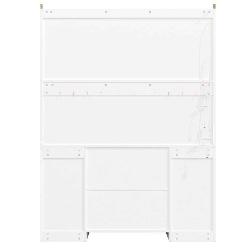 Modern Kitchen Cabinet with App-Controlled RGB LED, Storage Cabinet with Roll-Out Shelves and Glass Doors, 120L x 40W x 187H cm, White
