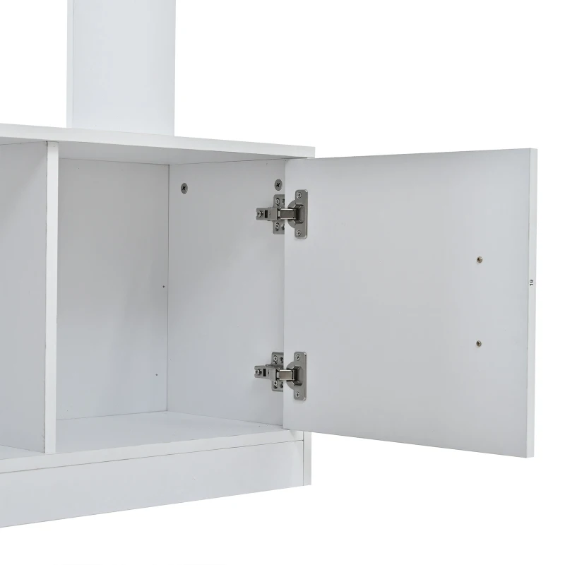 Modern Hall Tree with Coat Rack, Mirror and Shoe Bench, Space-Saving Entryway Unit with 6 Hooks and Flip Cabinets, 120L x 30W x 180H cm, White