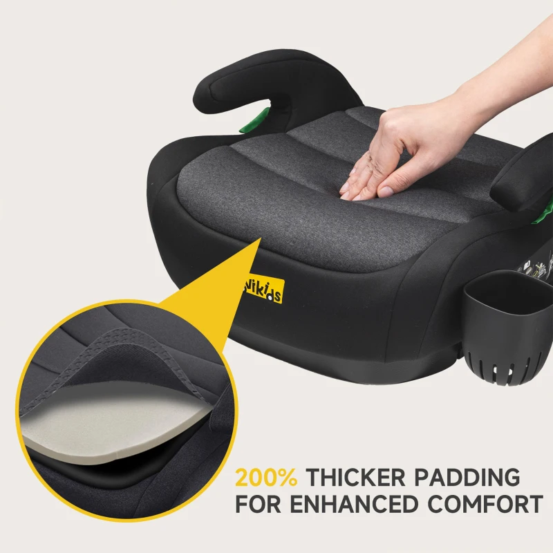 I-Size Booster Seat with ISOFIX and ECE R129, Car Seat with Washable Cover and Cup Holder for Children 125-150 cm, 40L x 42W x 17H cm, Black