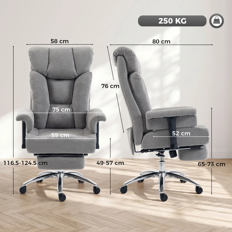 HOMCOM Big and Tall Office Chair, 250 kg Heavy Duty Executive Desk Chair with Adjustable Padded Armrests and High Back, Grey