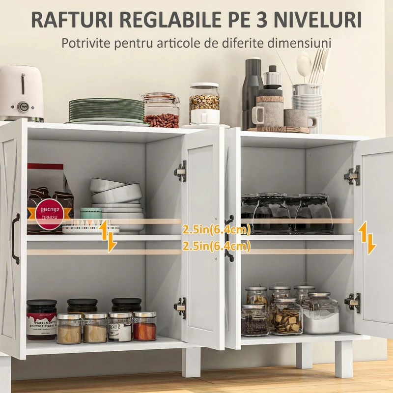 HOMCOM Mobilă Multifuncțională din MDF cu 4 Niveluri, 2 Rafturi Reglabile și 5 Picioare de Susținere, 120x37x75 cm, Albă
