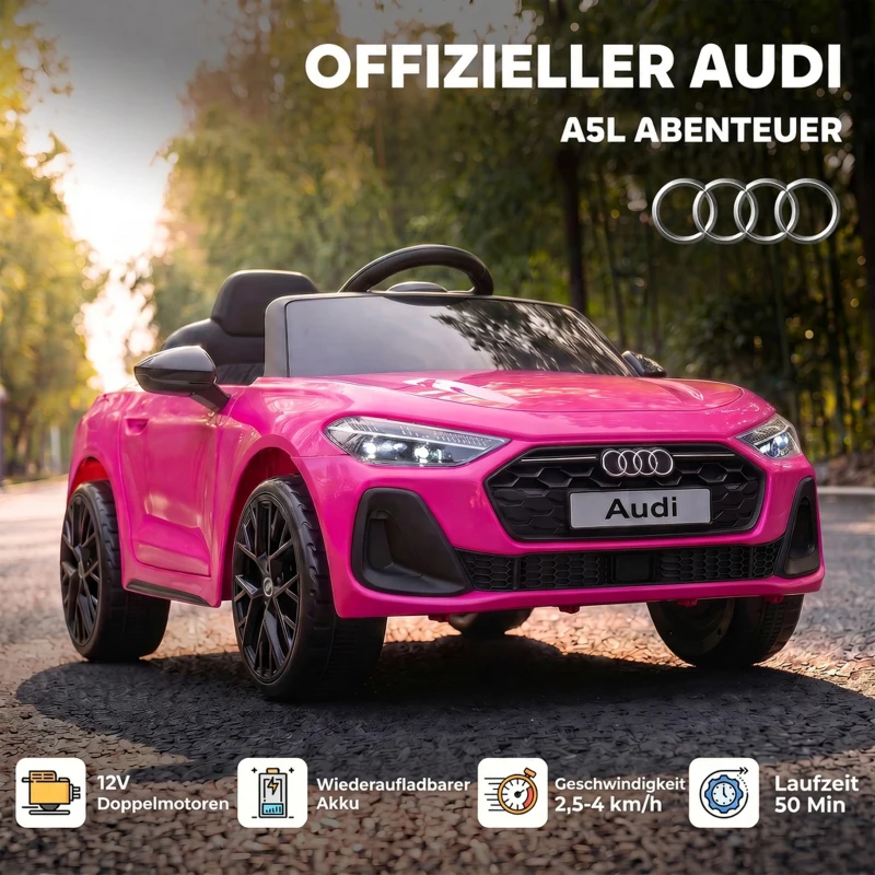 AIYAPLAY Elektrische kinderauto Audi A5L 12V met 2,4G-afstandsbediening, 2 motoren, lithiumaccu, softstart, vierwielvering