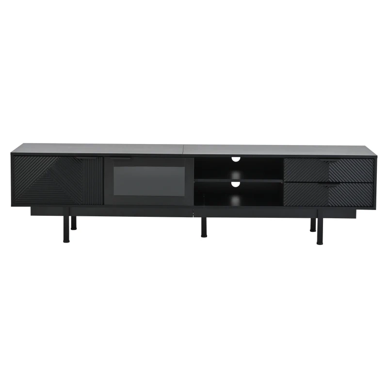 Modern Minimalist TV Cabinet with Cable Management, Sideboard with 2 Doors, 2 Drawers and 1 Open Shelf, 200L x 40W x 50.5H cm, Black