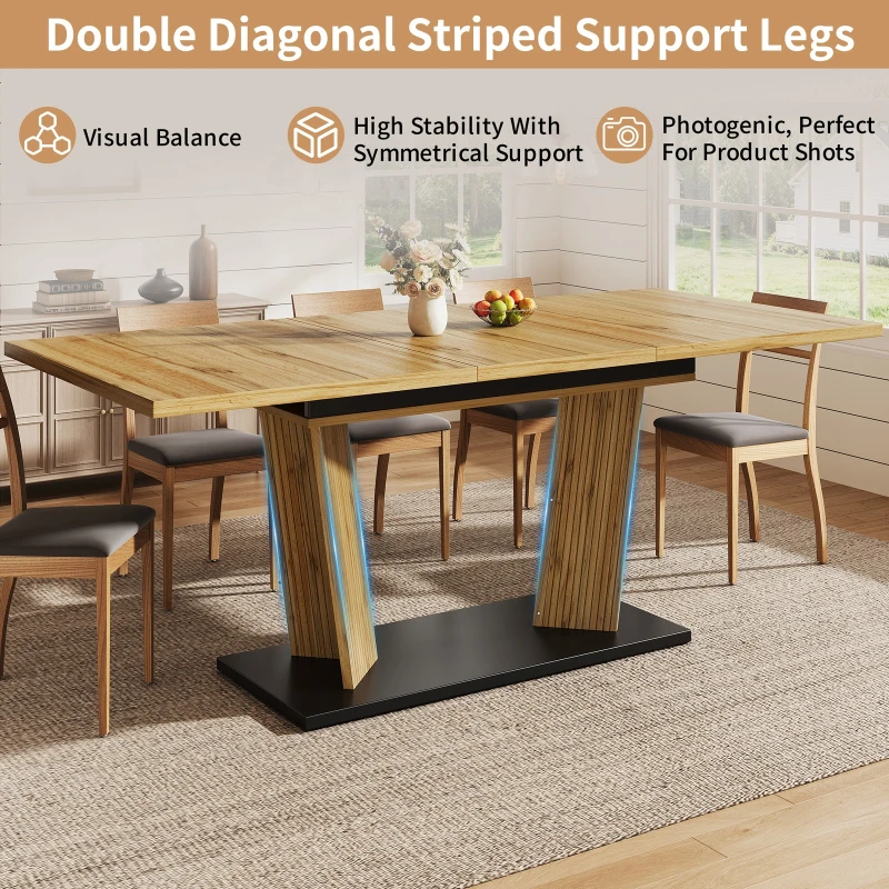 Modern Extendable Dining Table with Grooved Support Legs, Space-Saving Kitchen Table for Flats and Dining Rooms, 120L x 80W x 76H cm, Oak