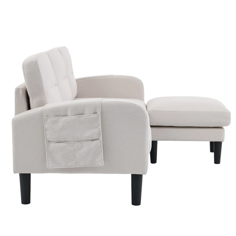 L-Shaped Sectional Sofa with Movable Chaise and Storage Pockets, Modern 3-Seater Corner Sofa for Living Room, 204L x 136W x 80H cm, Beige