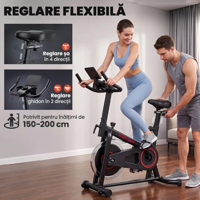 SPORTNOW Bicicletă de fitness profesională cu șa reglabilă, volantă 6 kg, 60 x 100 x 119cm, negru