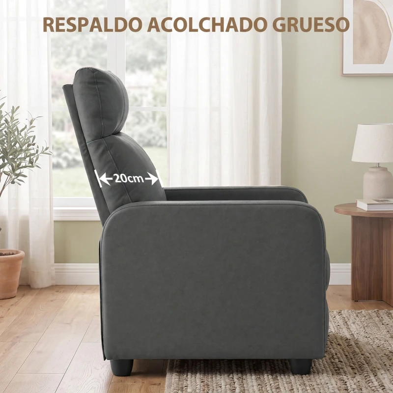 HOMCOM Sillón Relax Reclinable Manual hasta 155° Tapizado en PU Reposapiés Respaldo Alto Grueso y Asiento Amplio Gris