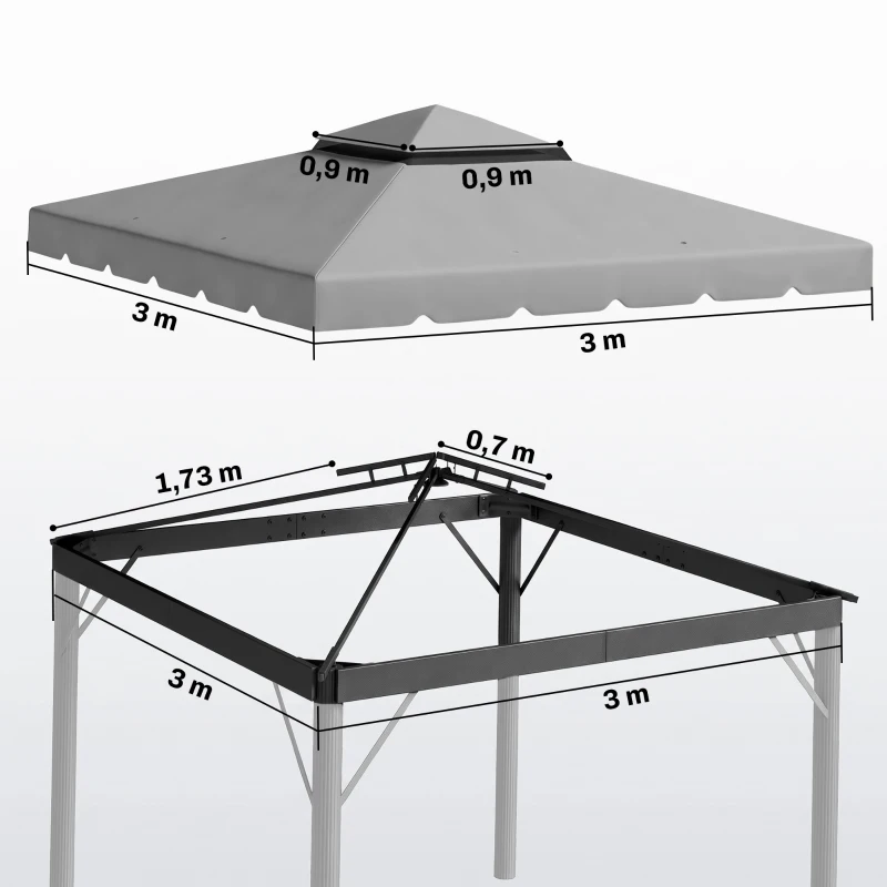 Outsunny Toldo de Substituição para Pérgola 300x300 cm com Duplo Teto e 8 Orifícios de Drenagem Cinza Claro