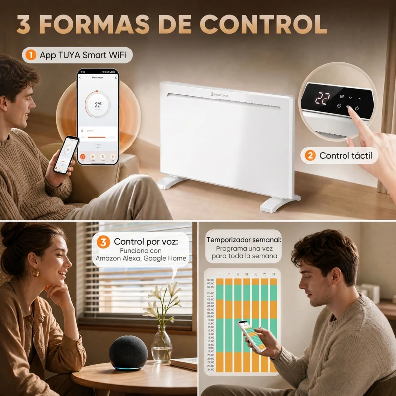 HOMCOM Calefactor Eléctrico Inteligente de Pared o Independiente 1500 W Temporizador Semanal Wifi Ventana Abierta y Antihielo