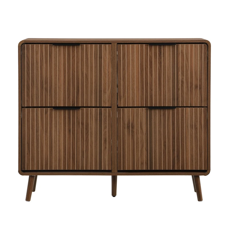 Modern Shoe Cabinet with Double-Tier Flip Doors, Space-Saving Hallway Organizer for Up to 24 Pairs, 105L x 24W x 90H cm, Walnut