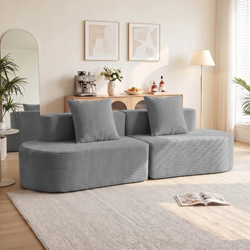 HOMCOM Canapé modulaire 3 places, assise large et profonde, avec ressorts ensachés, en velours côtelé, gris clair