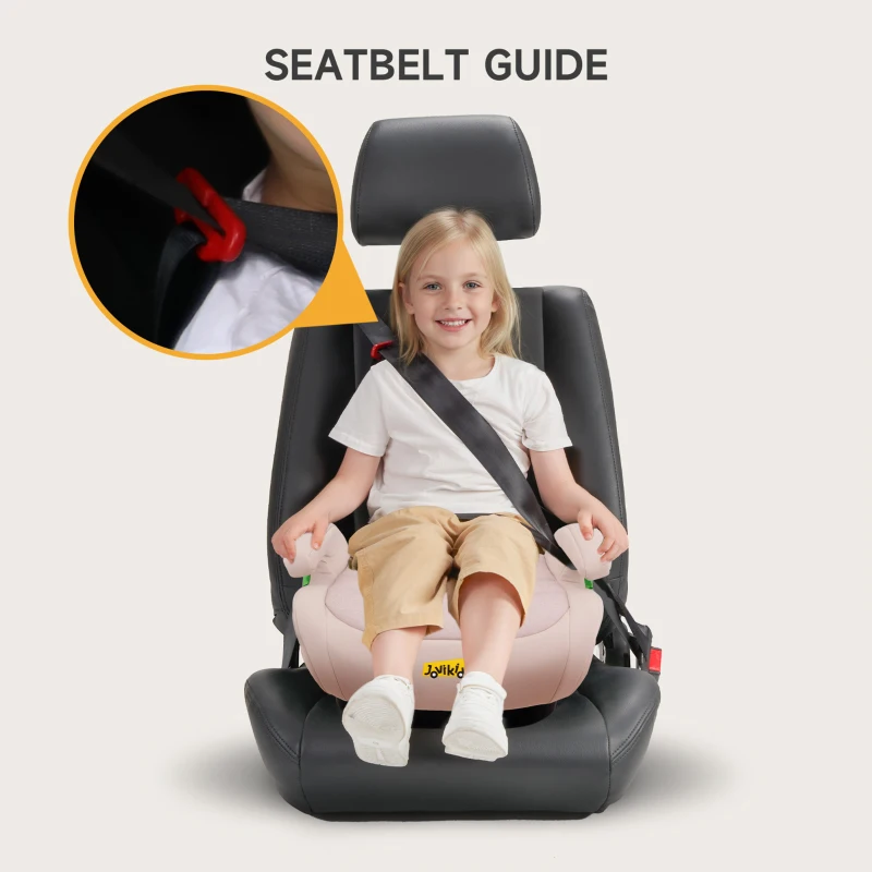 Safe ISOFIX Car Booster Seat with ECE R129 i-Size and Cup Holder, Portable Travel Booster Cushion for Kids and Vehicles, 40L x 42W x 17H cm, Pink