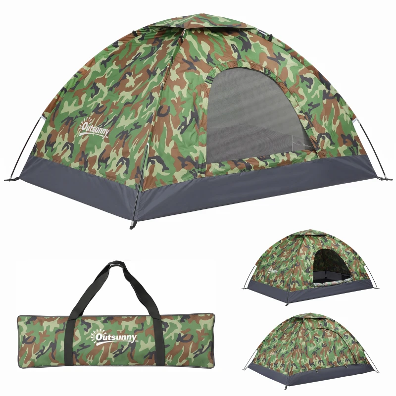 Outsunny 2 Person Camping Tent, Dome Tent with Zipped Doors, Storage Pocket, Portable Handy Bag, Multicoloured