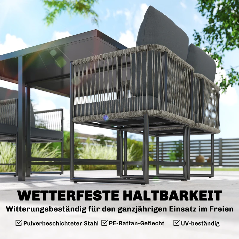 Outsunny Polyrattan Gartenmöbel Set 5-teilig Platzsparend Sitzgruppe Tisch mit 4 Stühlen DPC-Tischplatte Kissen Grau