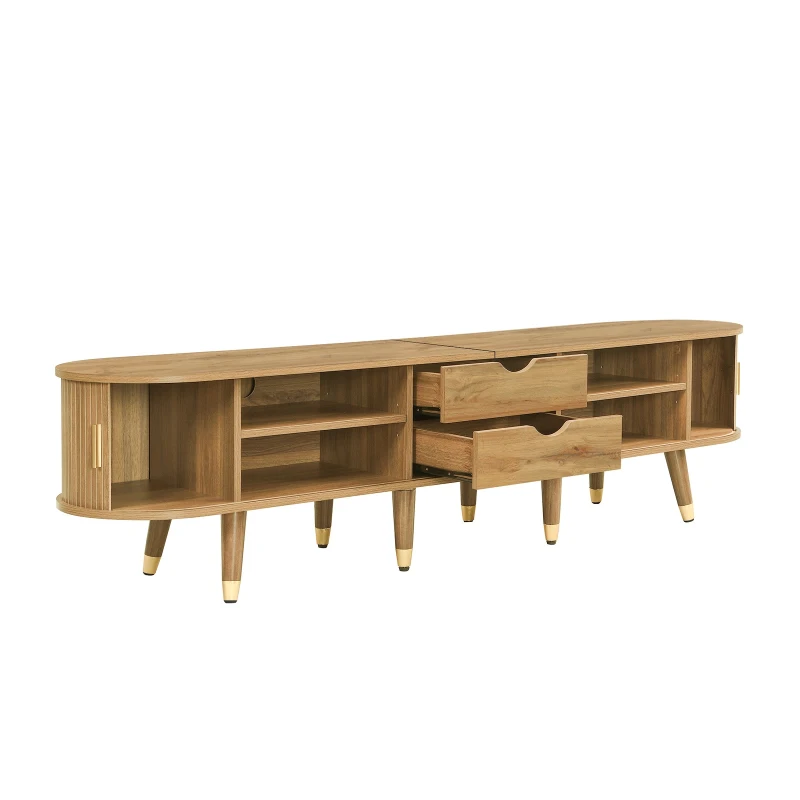 Rustic TV Cabinet with Sliding Doors, Spacious Media Storage Unit for Living Room, 175L x 38W x 45H cm, Wood