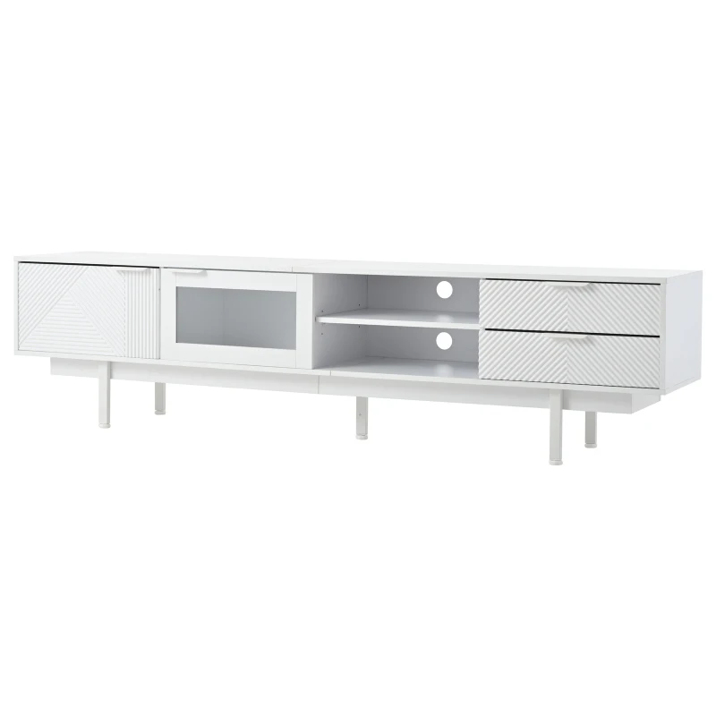 Modern Minimalist TV Cabinet with Cable Management, Sideboard with 2 Doors, 2 Drawers and 1 Open Shelf, 200L x 40W x 50.5H cm, White