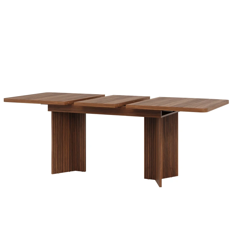 Extendable Dining Table with Grooved V-Shaped Legs, Space-Saving Dining Table for Flats and Family Meals, 120-160L x 80W x 76H cm, Walnut