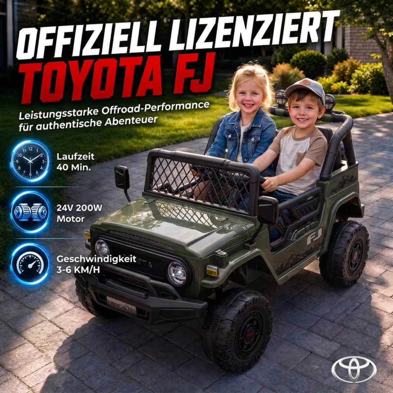 AIYAPLAY Kinder Elektroauto TOYOTA FJ 24V Elektroauto für Kinder mit Fernbedienung 200W Motor Lithium-Akku 2-Sitzer für 3-8