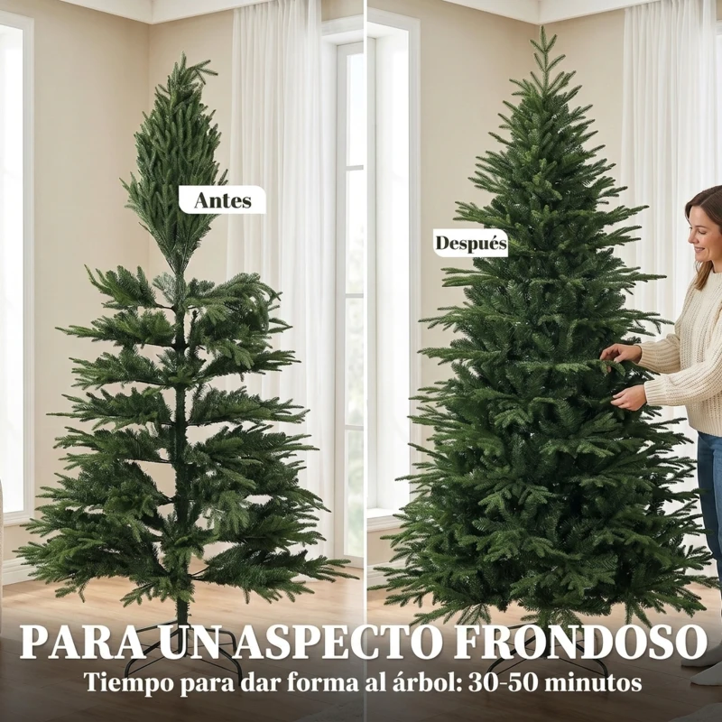 HOMCOM Árbol de Navidad Artificial 210 cm con 2080 Ramas Ignífugas Ramas Automáticas y Soporte Metálico Verde