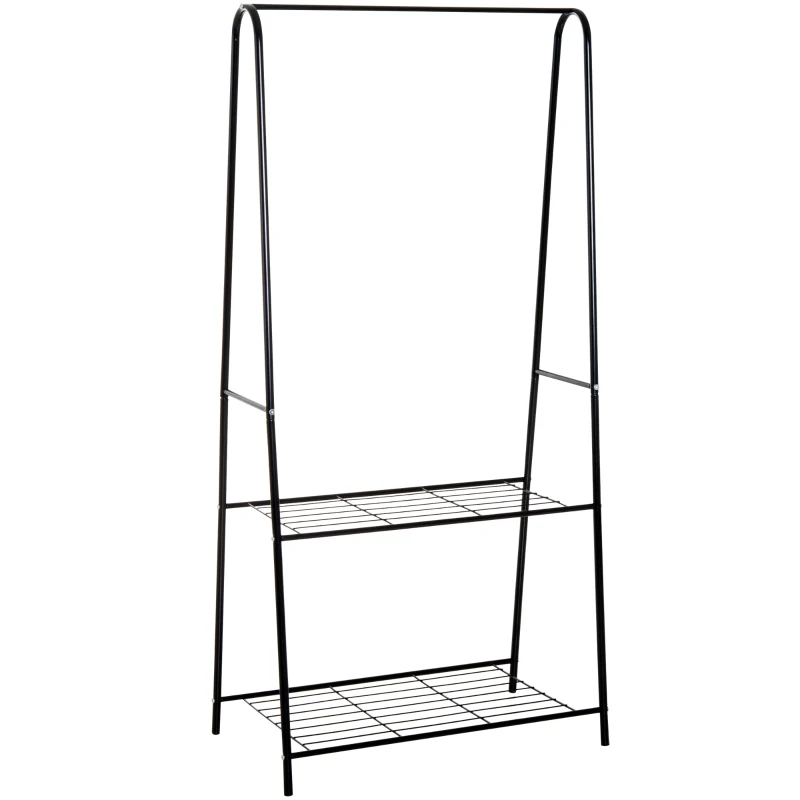 HOMCOM Metal Clothes Rack Coat Garment Hanger Hallway Organiser Hanging Rail Stand 2-tier Shoe Shelving A Shaped 77W x 45D x 153H cm Black