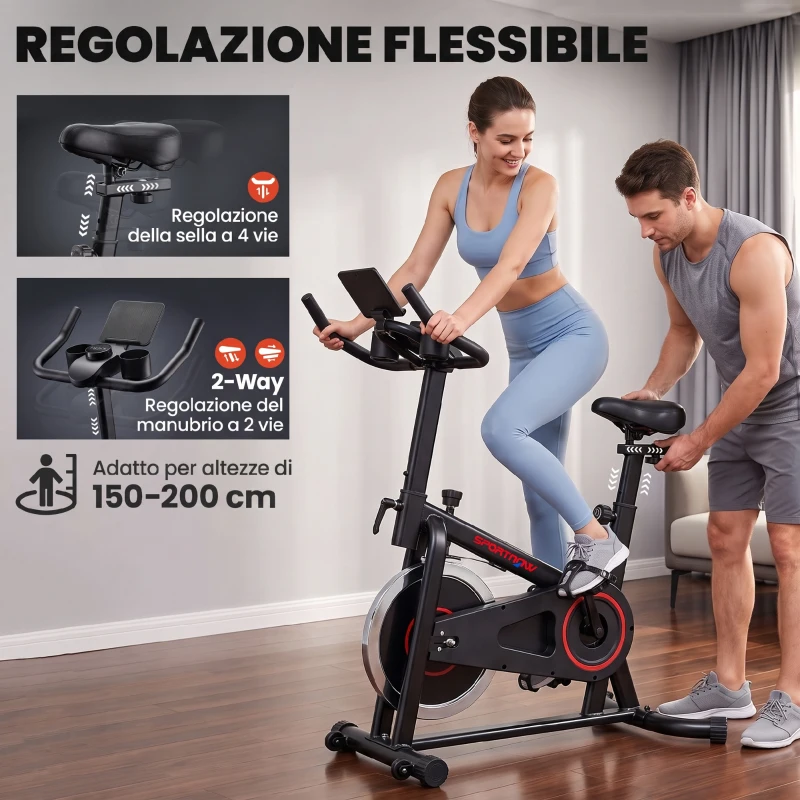 SPORTNOW Cyclette Professionale con Sella Regolabile, Volano 6kg, Nero