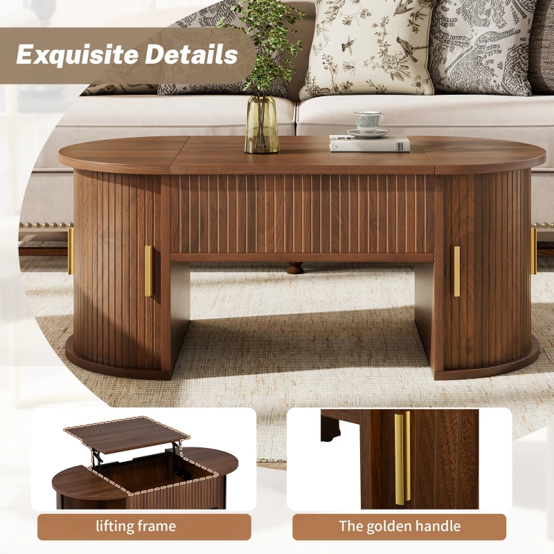 Modern Height-Adjustable Coffee Table with Lift-Top Design, Multifunctional Storage Table for Apartments and Offices, 100L x 50W x 40.5H cm, Walnut